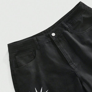 Shorts Bermuda en Coton Noir pour Homme avec Broderie Étoile Blanche, Taille Mi-Haute, Fermeture Boutonnée, Style Décontracté, Motif Géométrique - Product Image 5