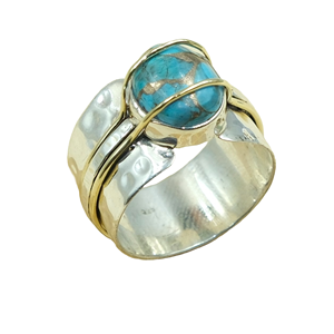 Blue Copper Turquoise Handmade <b>Statement</b> <b>Ring</b> 925 Sterling <b>Silver</b> Brass Wire Wrap Designer Boho Gemstone <b>Ring</b> for Women Him - Product Image 1