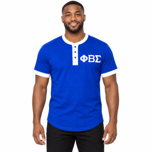 Phi Beta Sigma <b>Men's</b> Royal Blue Solid <b>Henley</b> T-<b>Shirt</b> White Trim Short Sleeve Greek Letter Embroidery Casual Fraternity <b>Shirt</b> - Product Image 1