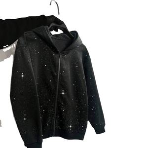 Sudadera con capucha para hombre con cremallera, 100% algodón polar transpirable, 380g, color liso, mangas regulares, ropa de invierno, oversize, lavado ácido, digital - Product Image 2