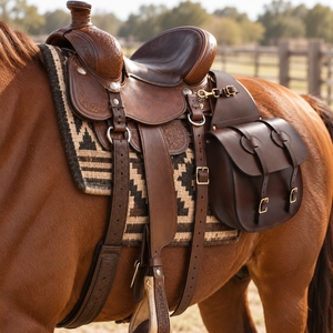 Sac de selle pour cheval western |   Pochette de rangement en cuir double face avec sangles réglables pour l'équitation et les voyages en plein air - Product Image 3