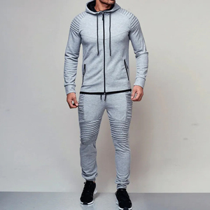 <b>Men's</b> Fashion <b>Slim</b> <b>Fit</b> Hooded Tracksuit Set Ribbed <b>Jogger</b> Sweat Suit Custom Sportswear OEM ODM Wholesale Manufacturer Wear - Product Image 1