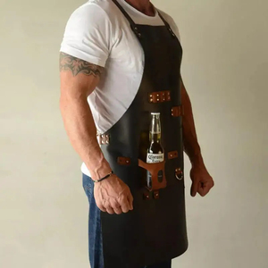 Custom Leather Zipper Durable Fashionable Adjustable Sleeveless Bib <b>Apron</b> with Pockets Vintage Grill <b>Kitchen</b> Work <b>Apron</b> - Product Image 2