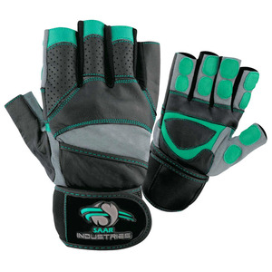 Saar Industries Half Finger Fitness <b>Gloves</b> Original Leather Breathable <b>Weight</b> Lifting Gym <b>Training</b> With Wrist Support Unisex - Product Image 3