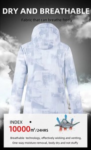 <b>Ski</b> Snowboarding Heated Windproof Waterproof Jacket <b>White</b> Light Grey Abstract Print Hooded Winter <b>Coat</b> Adults Custom Logo OEM - Product Image 5