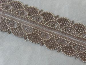 Rose Gold Scalloped Pearl Lace Trim Embroidered Beaded Mesh Ribbon <b>for</b> Bridal <b>Wedding</b> Dress Luxury Garment Border Wholesale - Product Image 5