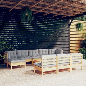 Ensemble de salon de jardin modulaire en pin gris massif, polyester durable pour usage extérieur - Product Image 1