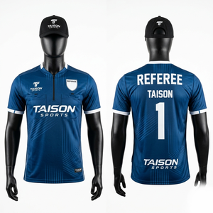 เสื้อกรรมการฟุตบอลพรีเมียม 160 GSM โพลีเอสเตอร์อินเตอร์ล็อค สีน้ำเงิน สกรีนโลโก้แบบซับลิเมชั่น ชุดยูนิฟอร์มทีม - Product Image 1