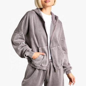 High Waist Joggers Zipper Oversized Acid Wash Tracksuit For Women New Style 2 <b>PC</b> <b>Set</b> Women Urban Acid Wash Tracksuit - Product Image 2