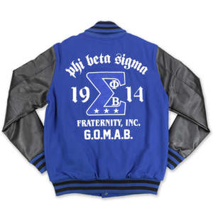 เสื้อแจ็คเก็ตขนสัตว์ Phi Beta Sigma สีน้ำเงินรอยัล-ดำ  แบบตัวอักษรกรีก  เสื้อแจ็คเก็ตนักศึกษา  เสื้อผ้าสำหรับสมาคมนักศึกษา  เสื้อโค้ทคุณภาพพรีเมียม อุ่นสบาย ทันสมัย - Product Image 3