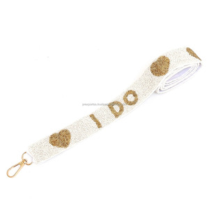 Sac bandoulière portable en tissu de coton imperméable, fait main, perlé, avec breloque, style vintage personnalisé IDo Professional, et sangle en perles de rocaille blanc-or - Product Image 2