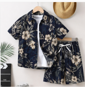 Men's Casual Summer Shirt 300Grams Breathable Anti-Pilling Satin Fabric Short Sleeve Floral Printed Design satin 100% polyester - Product Image 3