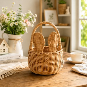 Panier de Pâques en rotin blanc fait main avec poignée, panier cadeau décoratif en forme de lapin pour les enfants, décoration de fête, décoration de chambre d'enfant - Product Image 5