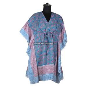 Women's Best Hand Block Print Evening Dress African Ethnic Short Kaftan KFCS152 ODM Supply Natural Waistline - Product Image 6