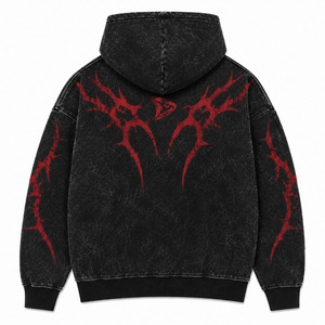 Sweat à capuche oversize gothique pour homme, imprimé épines noires et rouges, en polaire polyester/coton, imperméable, écologique, avec poche avant et design délavé - Product Image 2