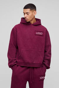 Sweat-shirt à capuche et pantalon de jogging assorti pour homme, couleur bordeaux, logo personnalisé, vêtements en gros OEM ODM - Product Image 2