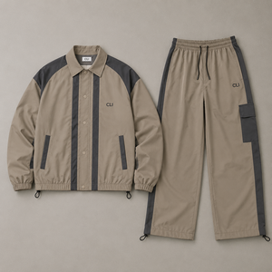 Survêtement coupe-vent personnalisable à blocs de couleur, imperméable, léger, avec col, veste utilitaire en nylon, ensemble de jogging, vente en gros OEM - Product Image 5