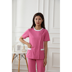 2026 Best Quality Women Light Blue Scrub <b>Set</b> Cotton Polyester Woven Hospital Uniforms Pants Included - Product Image 3