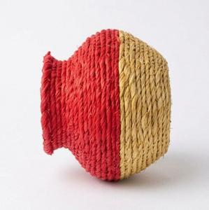 Panier en sisal tissé à la main, rond, avec dessus rouge, base naturelle, style bohème, décoration de table d'intérieur, utilisation dans le salon - Product Image 5