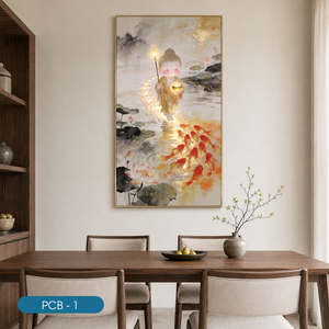 Peinture décorative murale moderne en acrylique fluide abstrait de luxe HALO, faite à la main, avec feuille d'or brillante, pour salon PCB-1 - Product Image 5