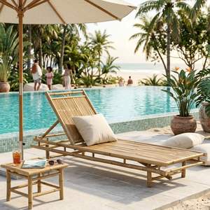 Cama Solar de Bambú Natural Ajustable, Tumbona de Bambú para Exteriores, para Playa, Resort, Piscina, Jardín - Product Image 4