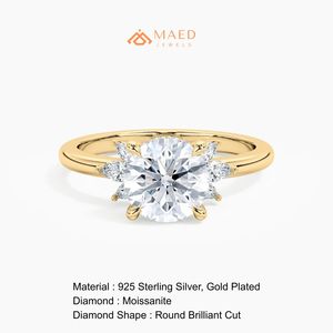 Bague de Fiançailles Classique Solitaire en Moissanite Ronde Plaqué Or avec Sertissage à Griffes, Bijou de Mariage pour Femme, Cadeau Idéal - Product Image 6