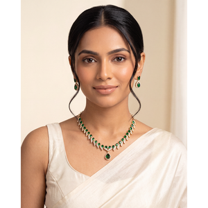 Indian Ethnic Zoya Victorian Delicate Gold-Plated Steel Bridal Necklace & Earring Set - Product Image 1