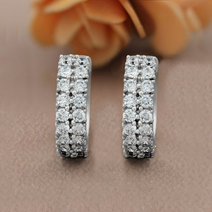Pendientes de Aro Gourik E328 de Plata 925 con Circonita Cúbica Blanca, Corte Brillante Redondo, Engaste de Garra, Joyería Clásica para Uso Diario para Mujer - Product Image 3