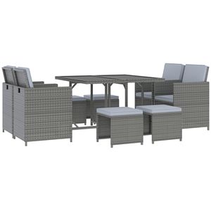 Set di Mobili da Esterno in Rattan Grigio a 9 Pezzi Salvaspazio con Tavolo e Sedie per Patio o Uso Ospedaliero con Cuscini - Product Image 1