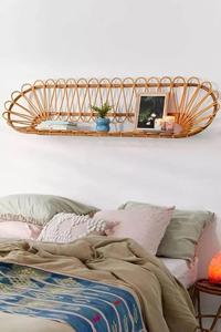 Natural Oval Rattan wall-mounted shelf Long Pill Shaped Bamboo <b>Floating</b> Racks Home Living Room Bedroom Decorative Storage <b>Units</b> - Product Image 3