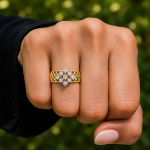 Round Cut Lab Grown Diamond <b>Ring</b> 14K 18K Solid Gold Vintage Cluster Wide Filigree <b>Band</b> DEF VVS Bridal Wedding <b>Ring</b> OEM Wholesale - Product Image 2