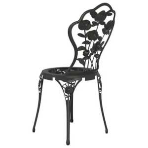 Chaise de jardin moderne en acier noir avec dossier floral rose, résistante aux intempéries, pour terrasse extérieure, salle à manger, pieds coniques - Product Image 1