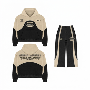 ZAINI Men Windbreaker Suit 100% Polyester Taslon Fabric 300g Black Hooded Crop <b>Jacket</b> Flare Pants <b>Rhinestone</b> Custom Logo OEM ODM - Product Image 1