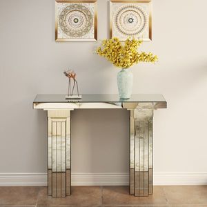 Modern Rectangle <b>Silver</b> Mirror <b>Console</b> <b>Table</b> Wide Bling Entryway Desk for Living Room Sofa <b>Table</b> Self Standing - Product Image 1