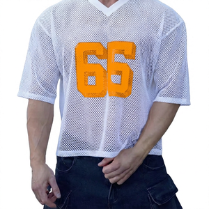 Maillot de football blanc en mesh pour homme, col en V, avec numéro 66 imprimé, manches courtes, coupe sportive régulière, respirant - Product Image 5