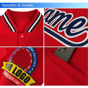 Veste bomber de baseball personnalisable, légère, respirante, noire et rouge, col montant, logo brodé, lettres élégantes, pour homme - Product Image 4