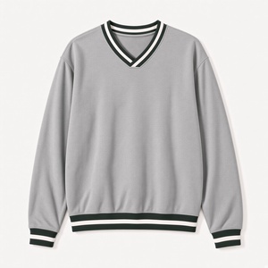 Sweat-shirt décontracté pour femmes, col en V, manches longues, col et poignets côtelés, coupe décontractée et confortable, vêtements de mode pour tous les jours - Product Image 4
