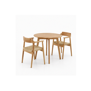 Ensemble de salle à manger rond en teck de luxe ARTERRA, design scandinave, table et fauteuils écologiques modernes pour la maison, la villa et le café - Product Image 1