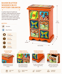 Handcrafted Wooden Blue Pottery 6 <b>Drawer</b> <b>Storage</b> Cabinet Decorative Organizer for Home Decor - Product Image 5