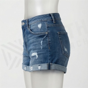 Women's Straight Button <b>Denim</b> Shorts Breathable Vintage Fashionable Stretched <b>Material</b> Trendy Customized Color Summer - Product Image 3