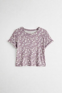 Women Floral Print <b>Crop</b> <b>Top</b> Short Sleeve Crew Neck Slim Fit Casual Summer T-Shirt Breathable Knitted Spandex Cotton - Product Image 2
