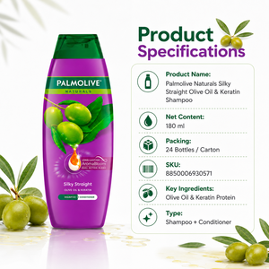 Shampoo Palmolive Naturals Silky Straight à l'huile d'olive et à la kératine 180 ml |   Lisseur et lisseur chauffant 2-en-1 - Product Image 1