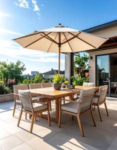Outdoor Garden Dining Set Patio <b>Table</b> and Chair Set with Sunshade <b>Umbrella</b> Rope Chairs for Courtyard Terrace - Product Image 2