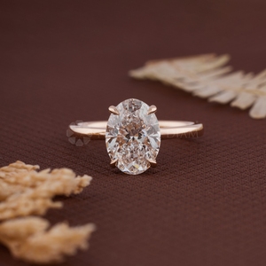 Bague solitaire en or rose à coupe ovale au design tendance, avec diamant de laboratoire, bijoux fins pour femmes - Product Image 2
