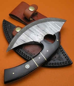 Cuchillo para Pizza de Acero de Damasco de Grado Industrial Hecho a Mano, con Mango de Madera y Funda de Cuero, Garantía de 3 Años, Personalizable - Product Image 1