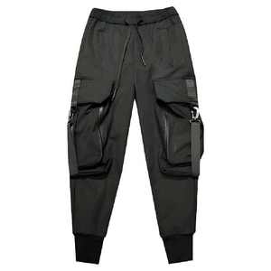 Men's Black <b>Harem</b> Cargo Pants Elastic Waist Multiple Pockets Street Style Joggers Breathable Canvas Fabric Autumn Wear - Product Image 4