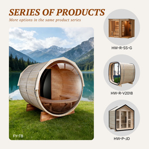 Sauna de Barril para Exteriores de Cedro Rojo Premium con Vista Panorámica y Porche Frontal, Control por WiFi con Aplicación Inteligente para el Mercado Canadiense - Product Image 4