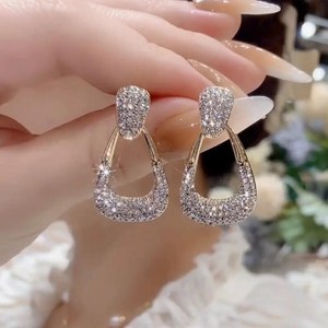 Moissanite Round Diamond Geometric Crystal <b>Dangle</b> <b>Earrings</b> with 925 <b>Silver</b> Fine Gold Plated Romantic Jewelry for Women's Gift - Product Image 2