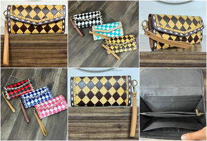 Nuevo Bolso de Mano Tipo Clutch de Cuero con Diseño a Cuadros Hecho a Mano para Mujer, Bolso de Mano de Cuero Vacuno Genuino de Moda 2026 con Correa para la Muñeca - Product Image 3