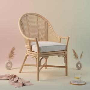 Eco Friendly Natural Rattan Scandinavian Modern <b>Dining</b> Chair Handmade Cane Accent <b>Armchair</b> Cushion Hotel Restaurant Cafe Patio - Product Image 1